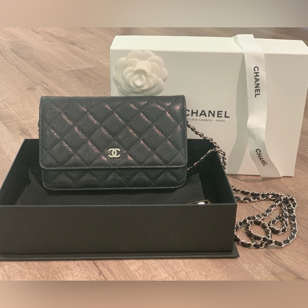 Chanel Classic Wallet on Chain, WOC, black caviar leather, SHW